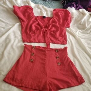 2 piece crop and high waisted shorts